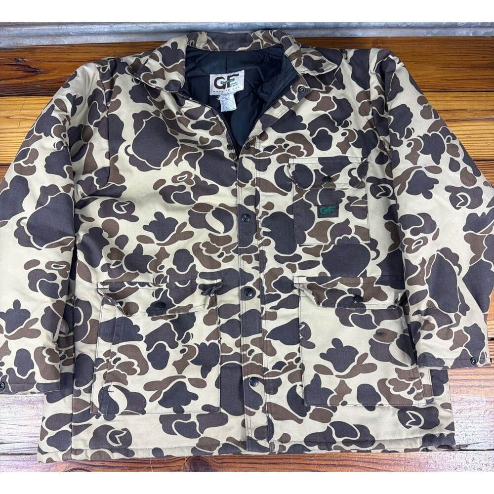 Vtg Canvas Duck Camo Hunting Jacket Mens XL USA by Gun Flint Apparel RUGGED!
